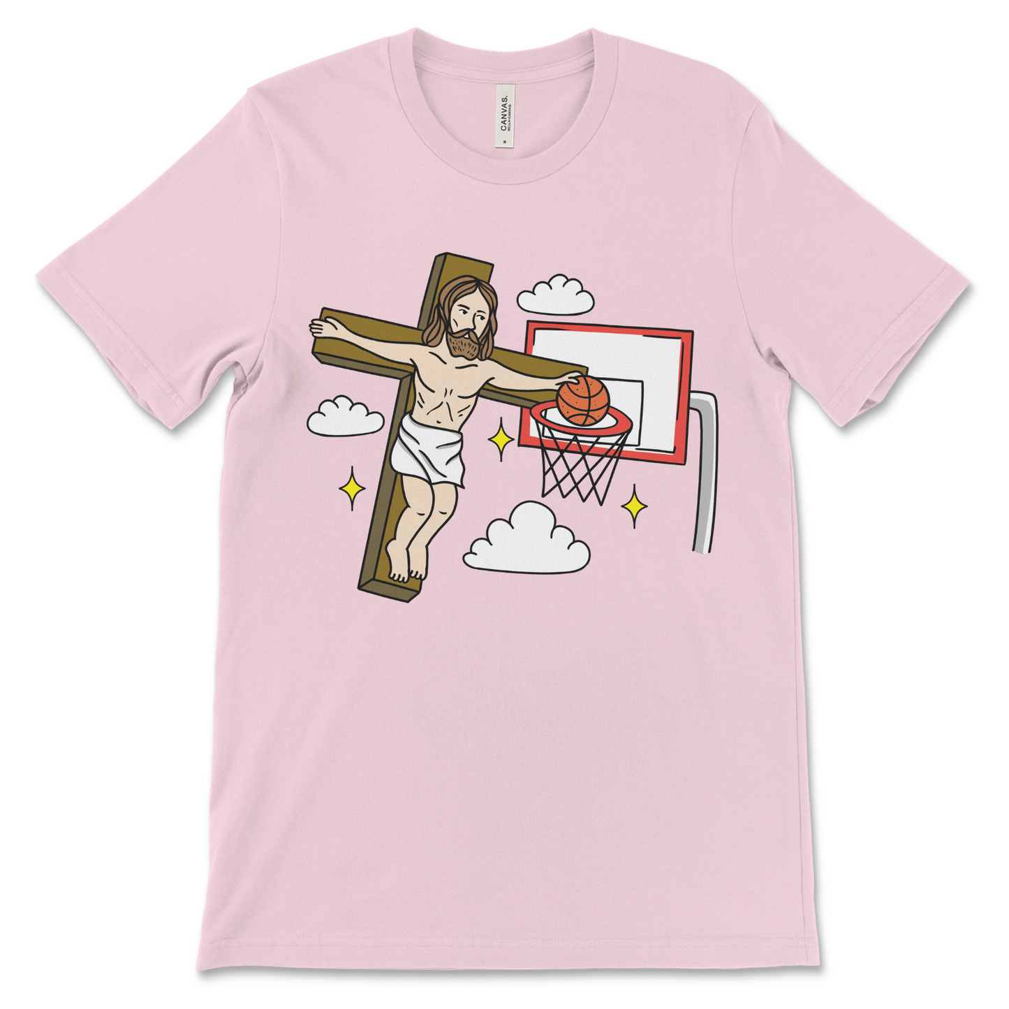 T shirt that shows Jesus playing basketball while nailed to the cross offensive religious meme shirt with dark humor Christian satire and inappropriate humor