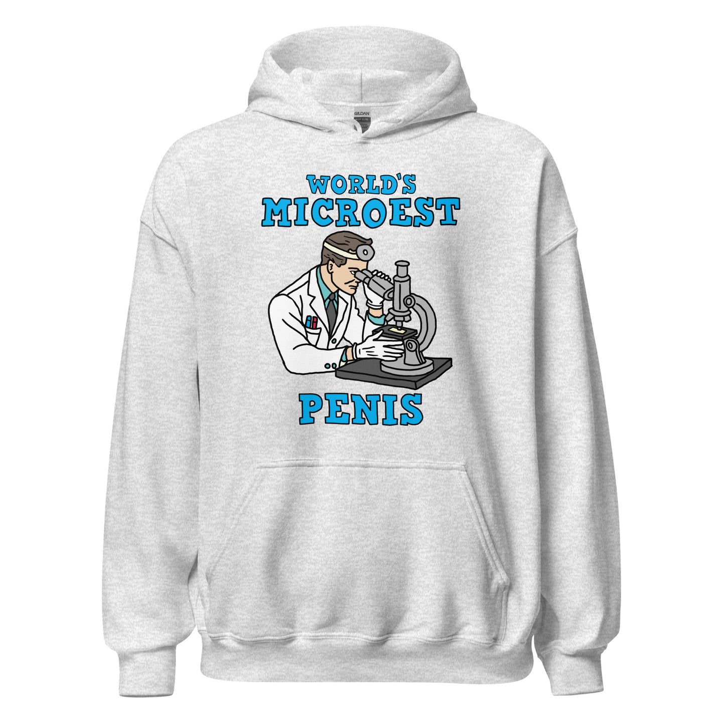 Hoodie with the phrase World’s Microest Penis, an offensive meme hoodie with misspelled text, cringe humor, and unhinged internet style.