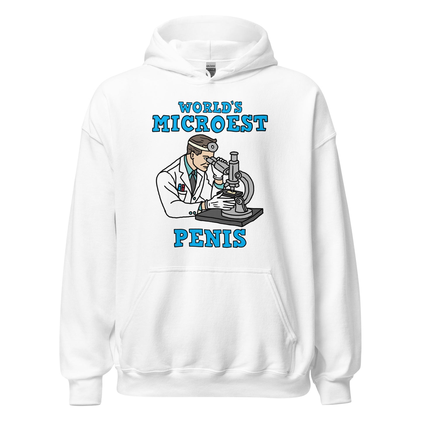 Hoodie with the phrase World’s Microest Penis, an offensive meme hoodie with misspelled text, cringe humor, and unhinged internet style.
