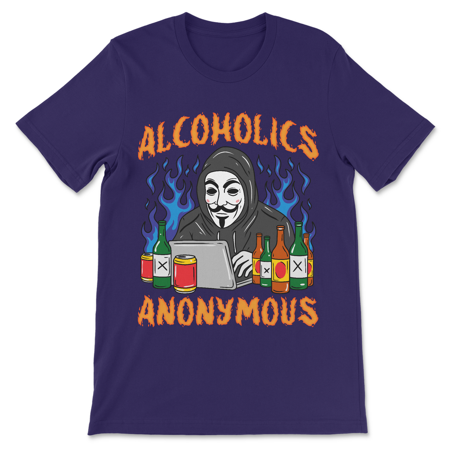 Alcoholics Anonymous parody shirt with hacker theme, a drunk member of anonymous.