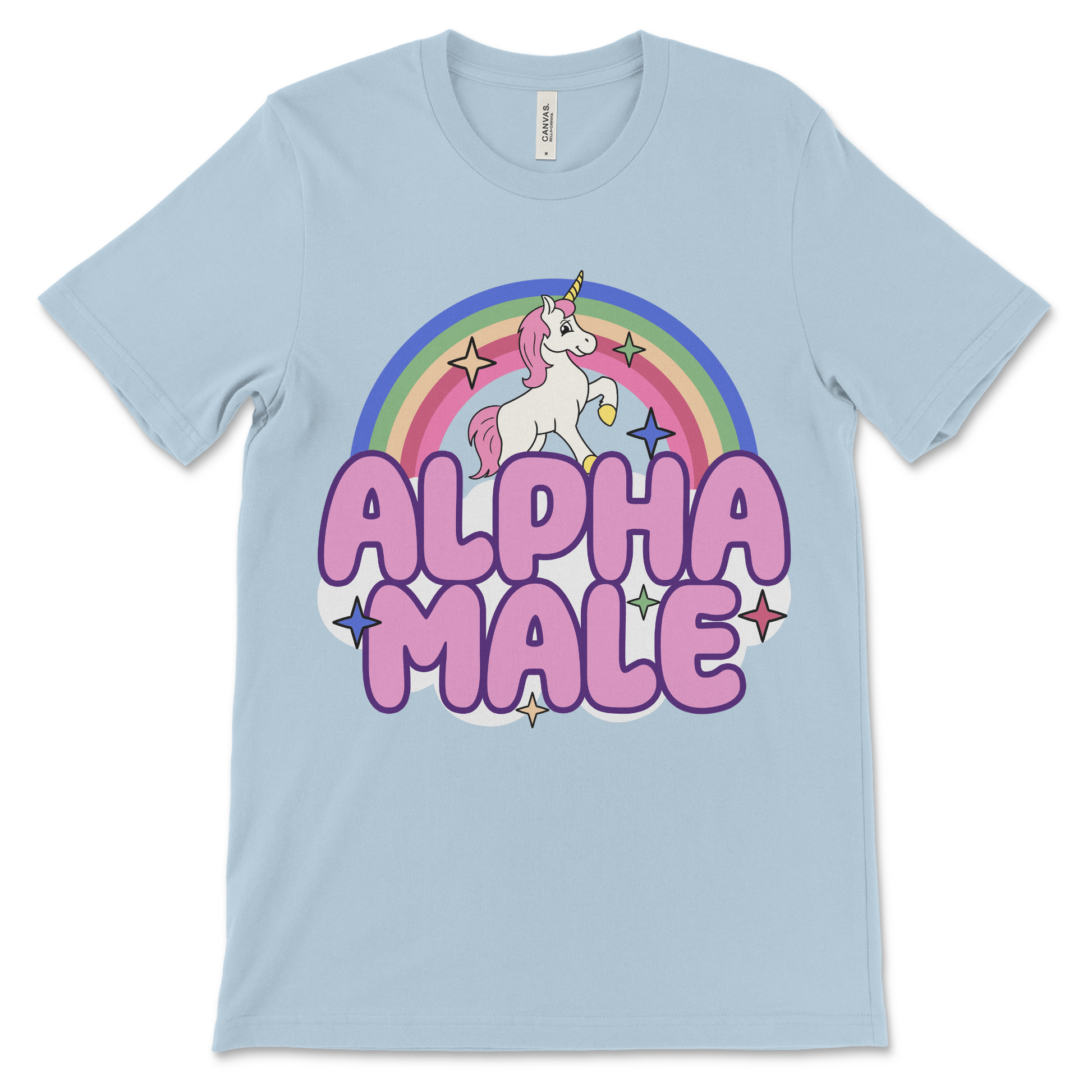 Funny alpha male unicorn shirt with ironic macho attitude and sarcastic humor.