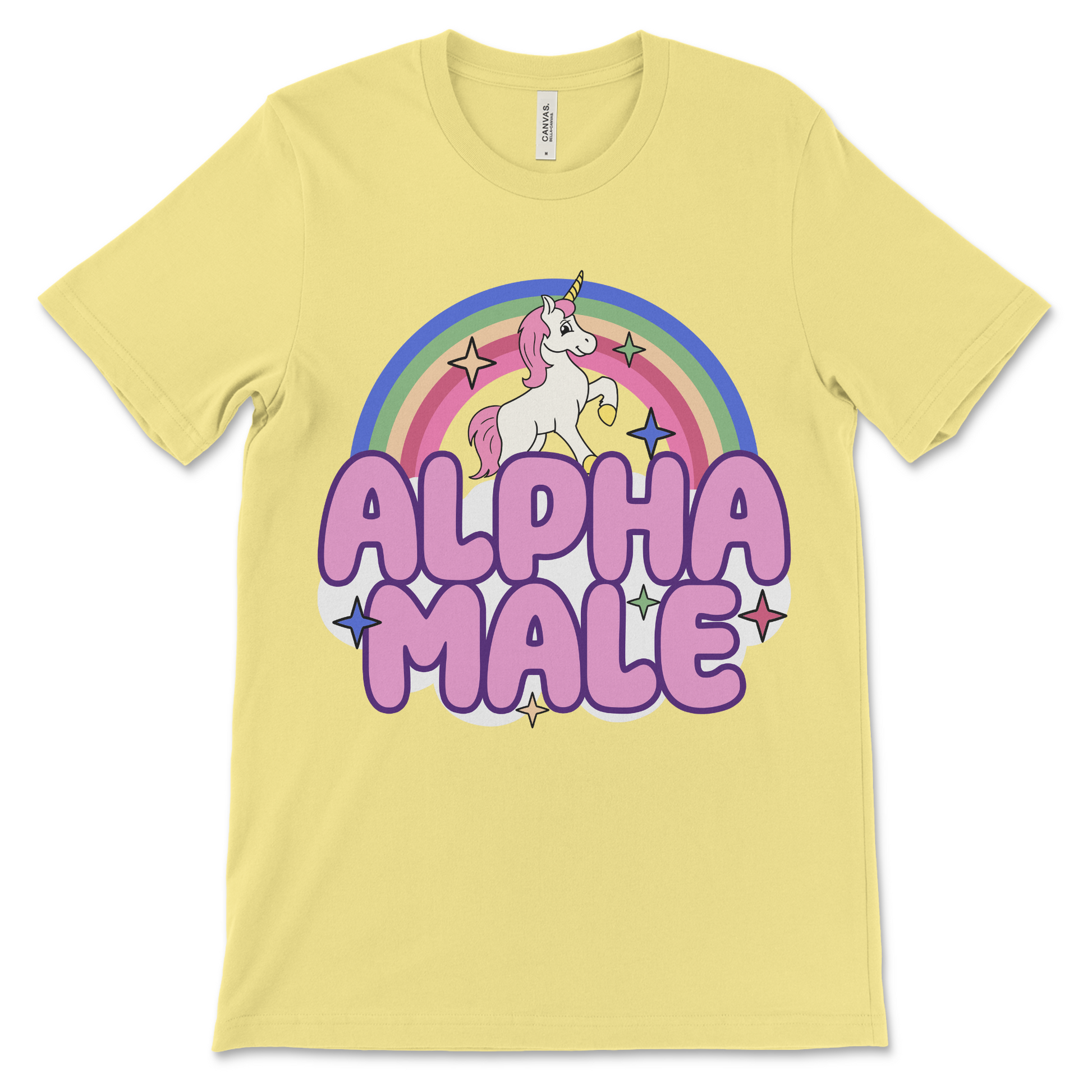 Sarcastic alpha male shirt with ironic unicorn design and funny macho attitude.