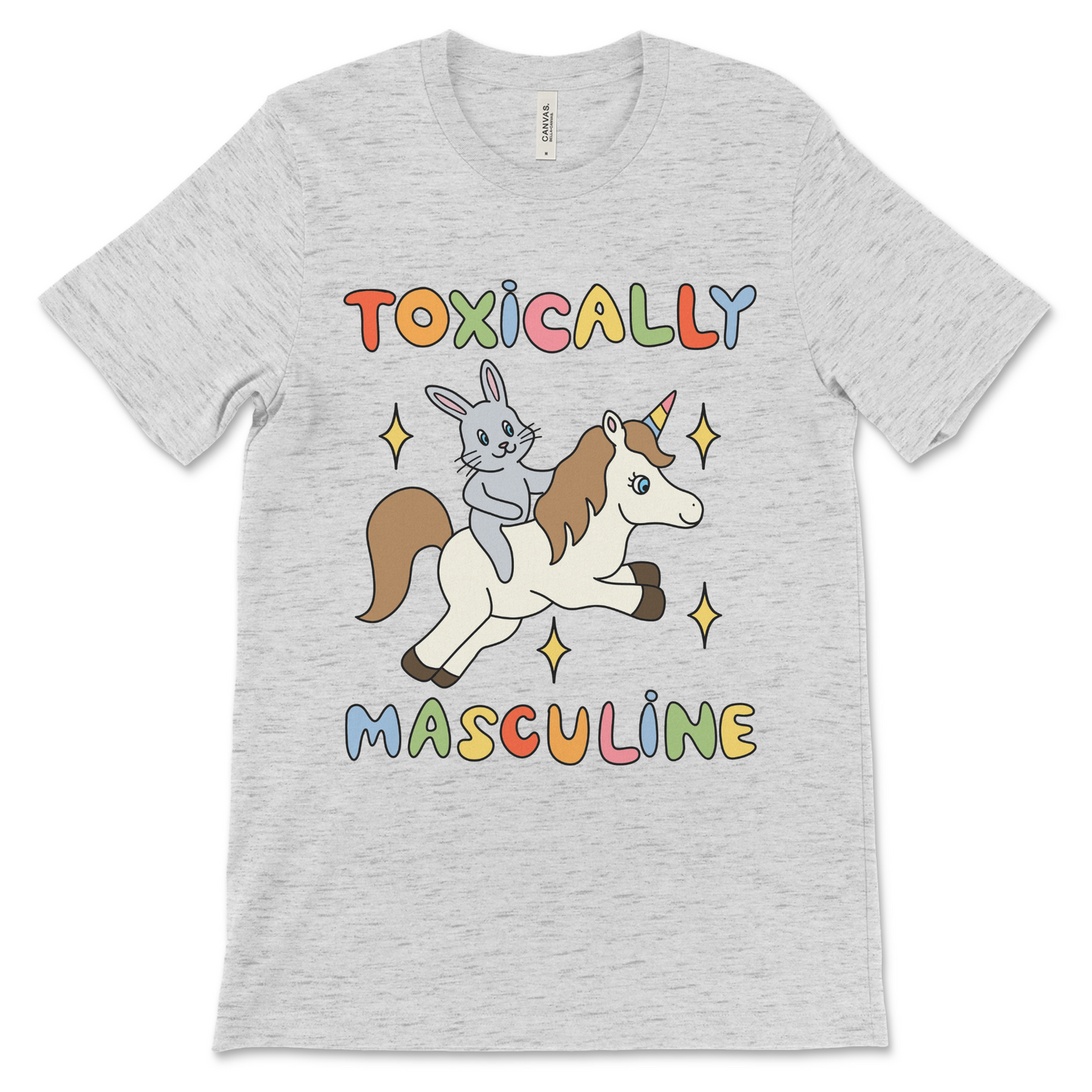 ironic bunny on unicorn t-shirt making fun of alpha males