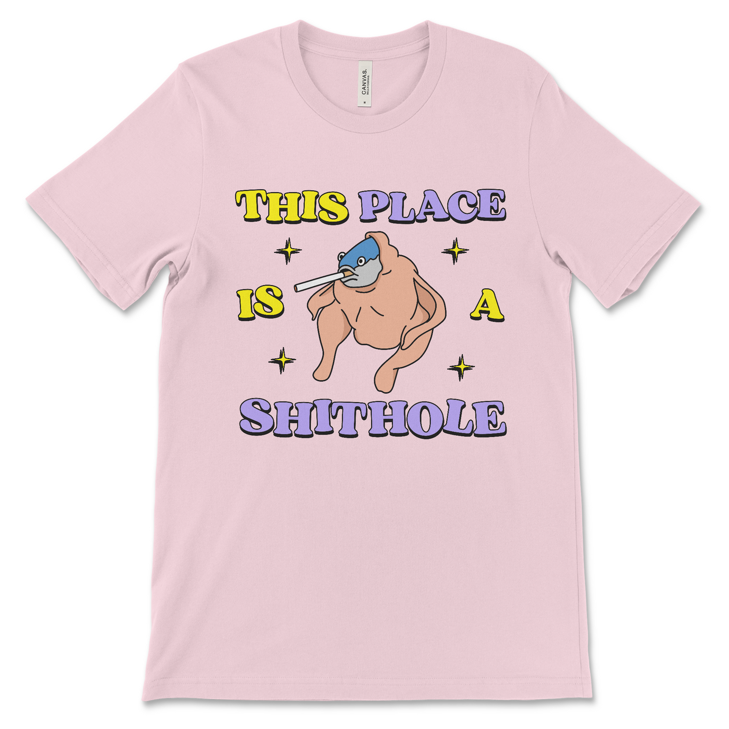 This surreal This Place Is a Shithole shirt political satire anti-USA graphic tee, is an offensive dark humor t-shirt, anti-establishment joke and inappropriate novelty shirt.