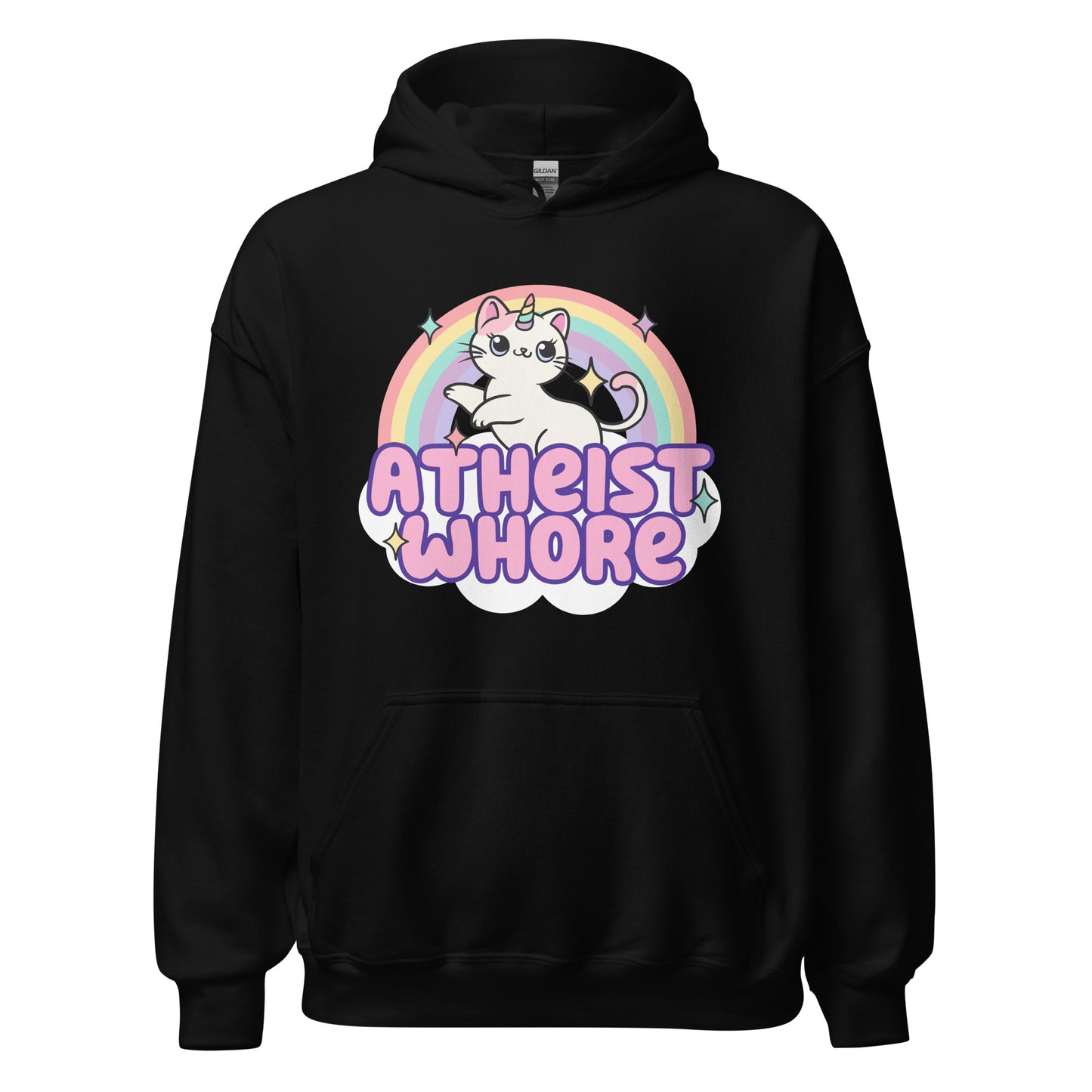 funny kitten unicorn sweatshirt that says atheist whore