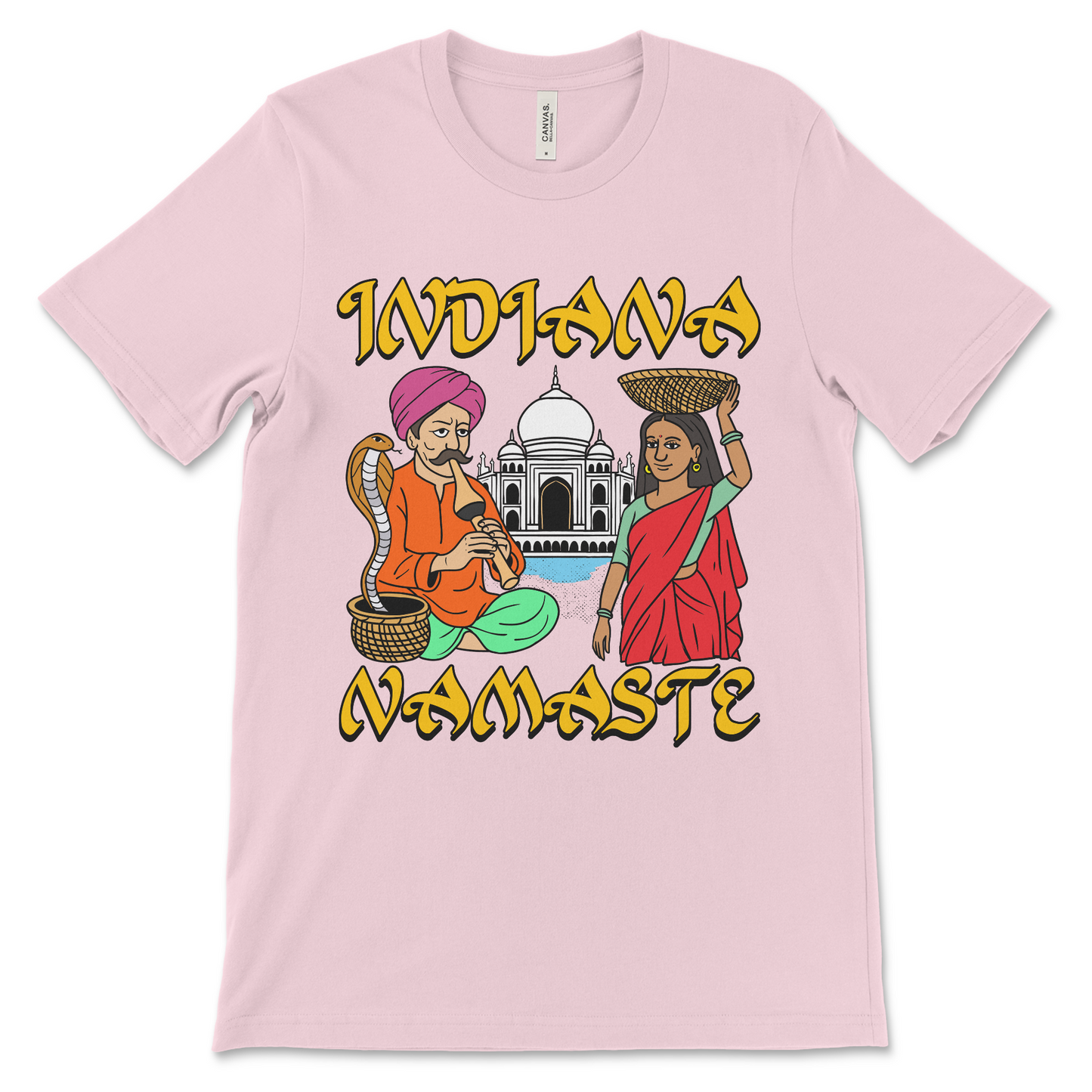 Meme-style Indiana Namaste shirt, sarcastic stupid humor clothing