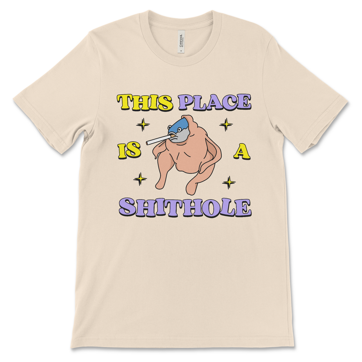 This Place Is a Shithole shirt, political satire graphic tee, offensive dark humor t-shirt, anti-establishment joke apparel, inappropriate novelty shirt.