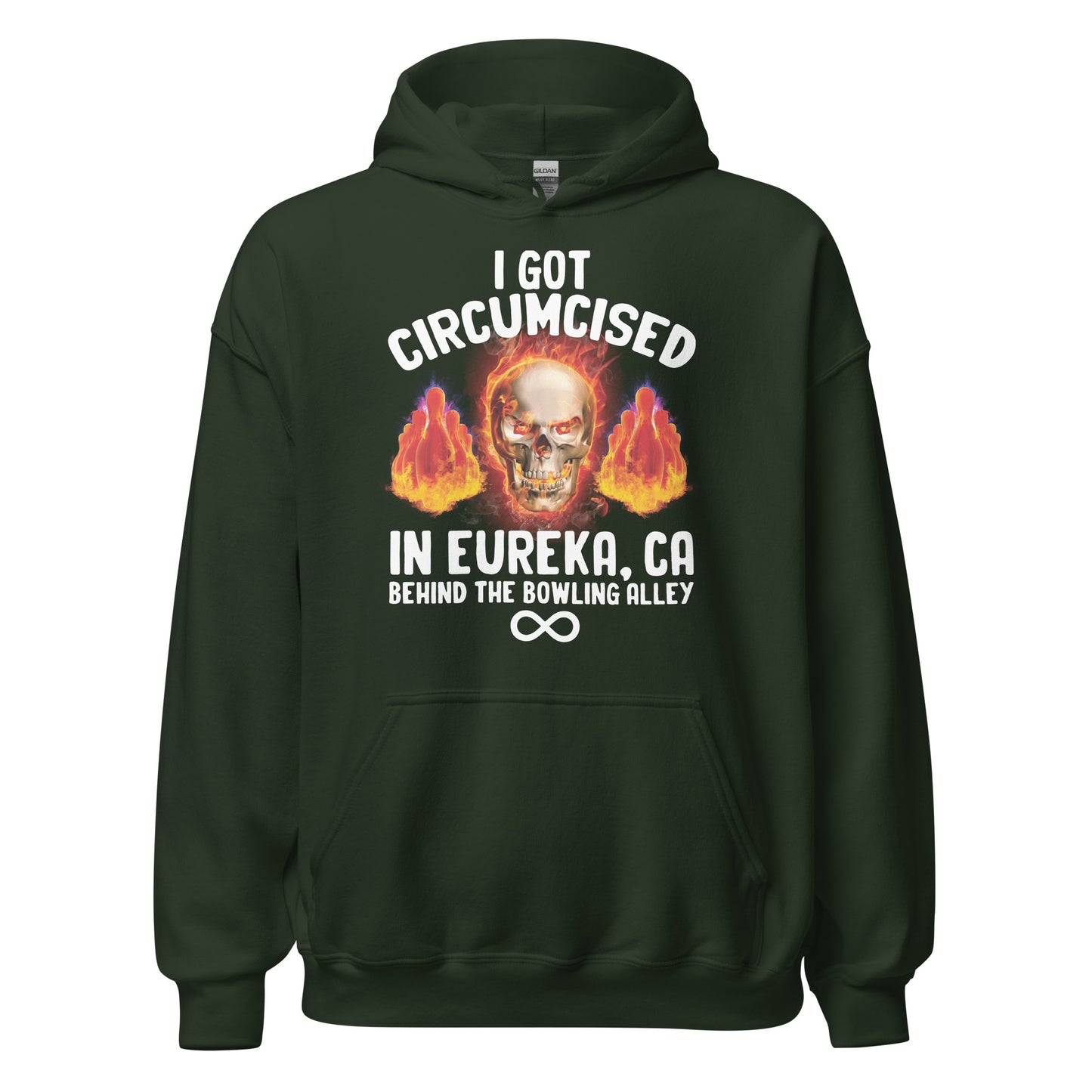 Cringe hoodie featuring a bizarre circumcision phrase and oddly specific joke. Unhinged sweatshirt made for adults who like shocking fashion.