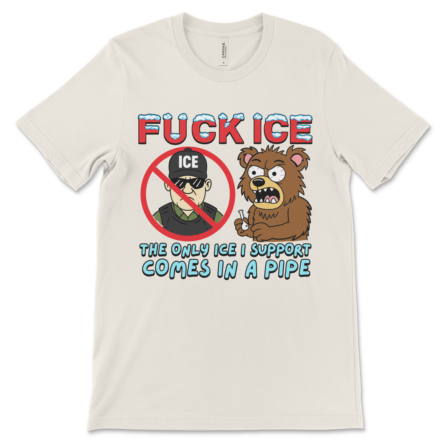 Anti-America shirt with bold anti-ICE and anti-Trump sentiment. This weird shirt is a meth-fueled protest against the system.