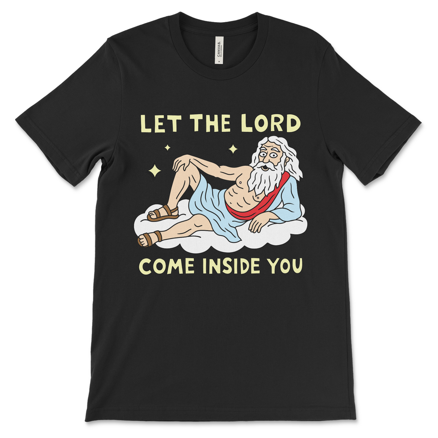 Funny Christian satire shirt for people who enjoy dark comedy. Religion-themed meme shirt with adult humor.