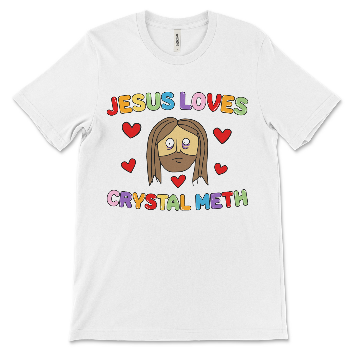 Crystal meth parody shirt with Jesus – inappropriate religious satire t shirt for adults