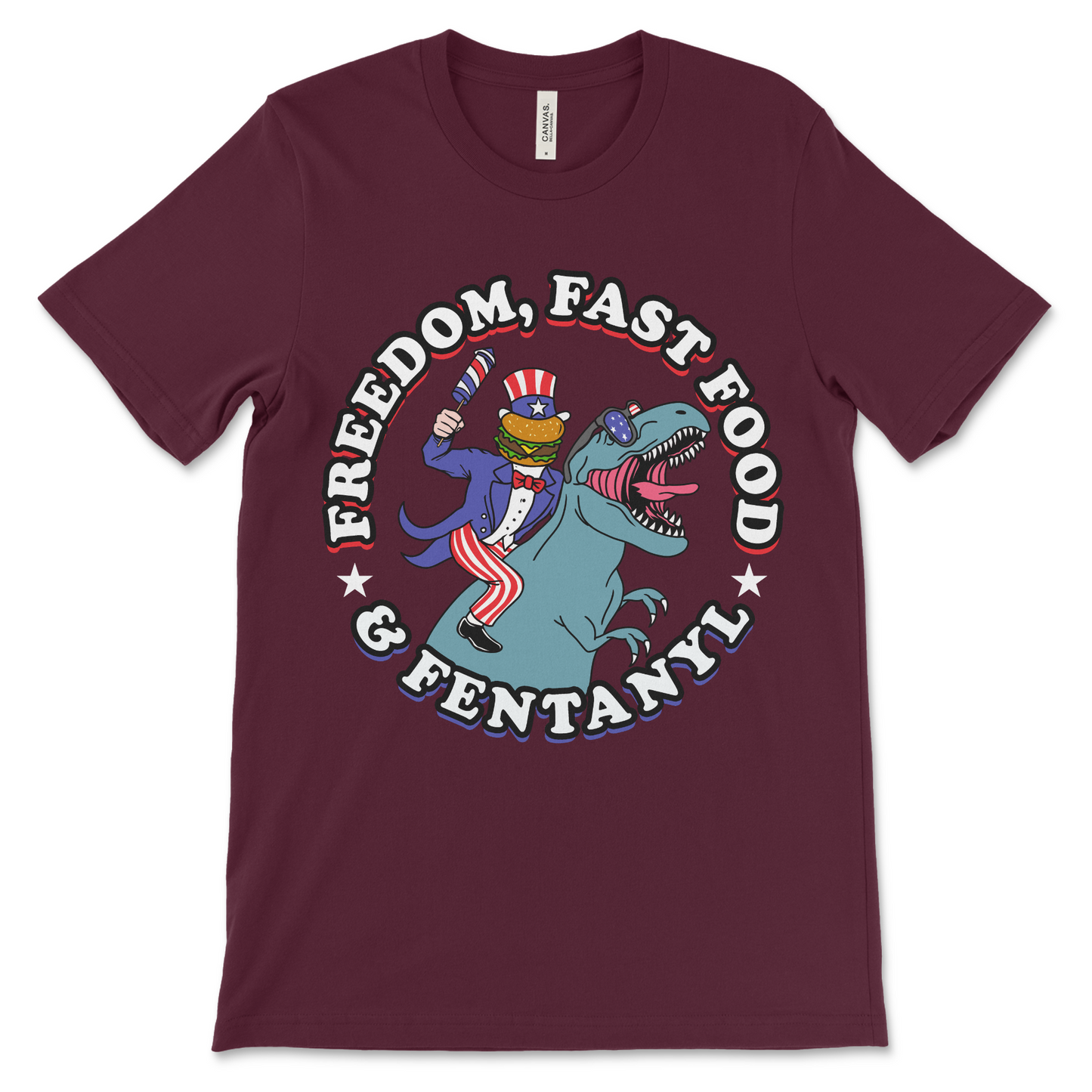 Politically incorrect shirt with drug reference and offensive American slogan. Great for fans of inappropriate graphic tees and funny america shirts.