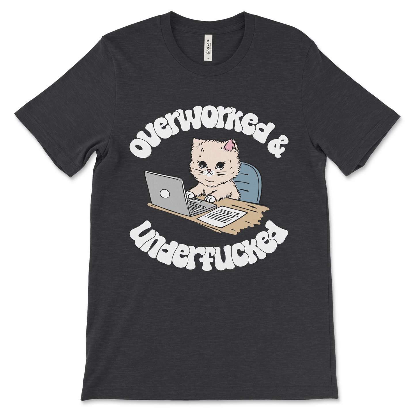 Raunchy inappropriate shirt with Overworked and Underfucked slogan.
