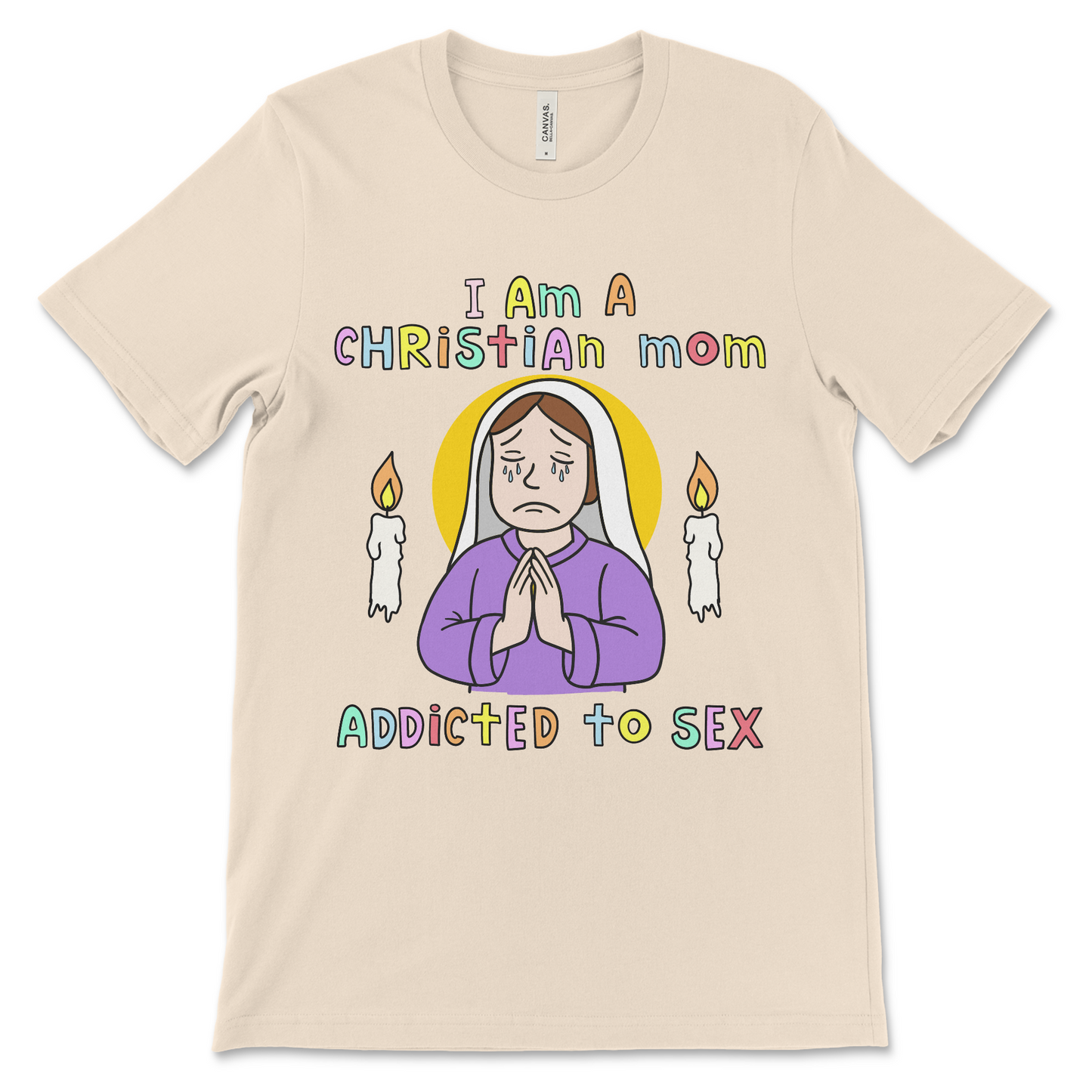 This funny atheist shirt features a shocking religious sex joke made to stir reactions. It's a vulgar adult graphic tee designed for people who enjoy offensive quotes and inappropriate humor. Ideal for women looking for funny sexual shirts with dark, blasphemous energy.
