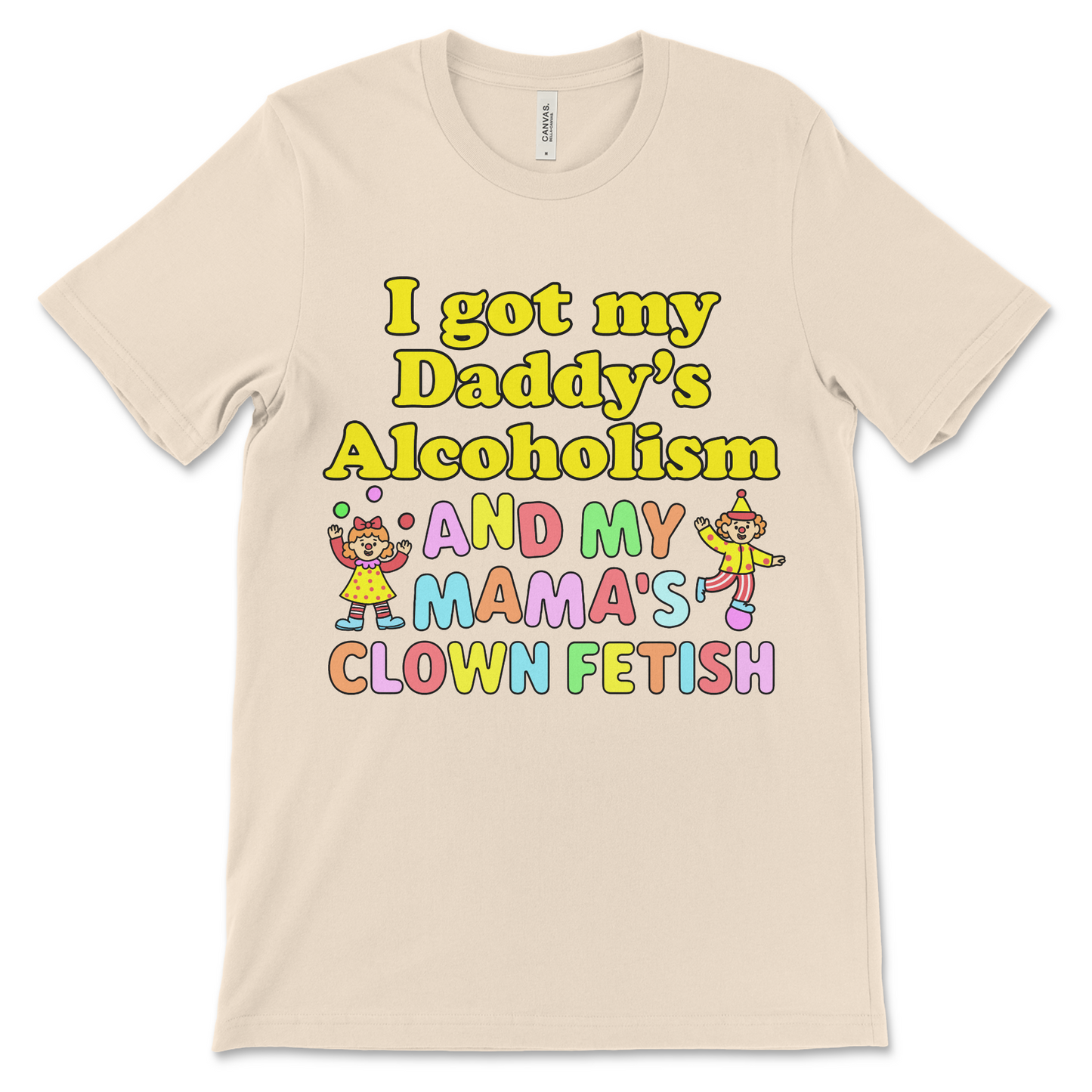 Funny sexual clown shirt with addiction reference, crude joke, and dark humor graphic.