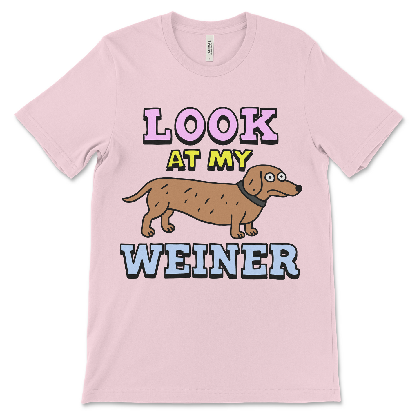 Look at My Weiner shirt featuring a hilarious dachshund graphic. Funny dog pun t-shirt for people who love inappropriate humor.