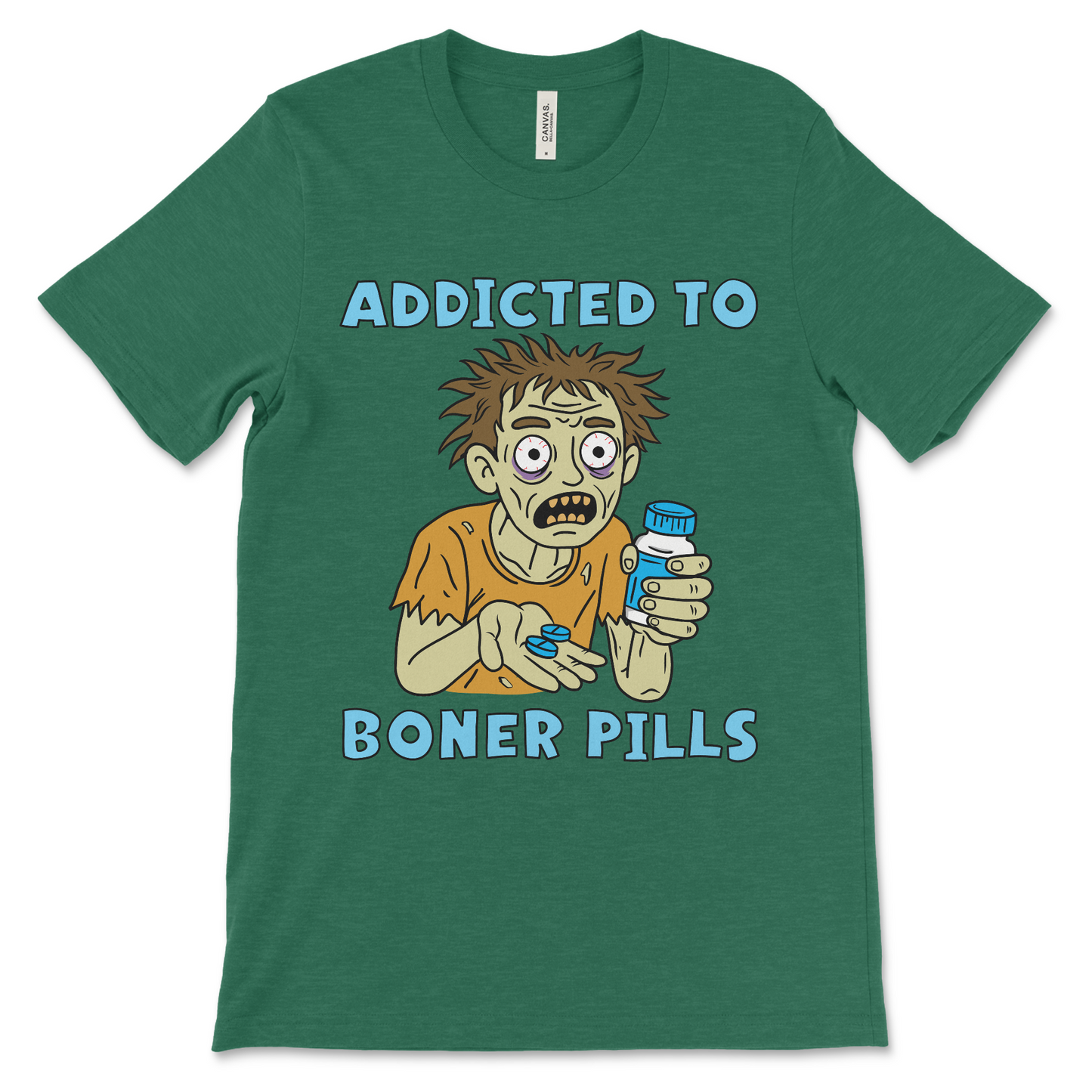 Inappropriate graphic shirt with a hilarious boner pill joke printed across the front. Great for people looking for dirty meme t-shirts, cursed adult fashion, or gag gifts for men.