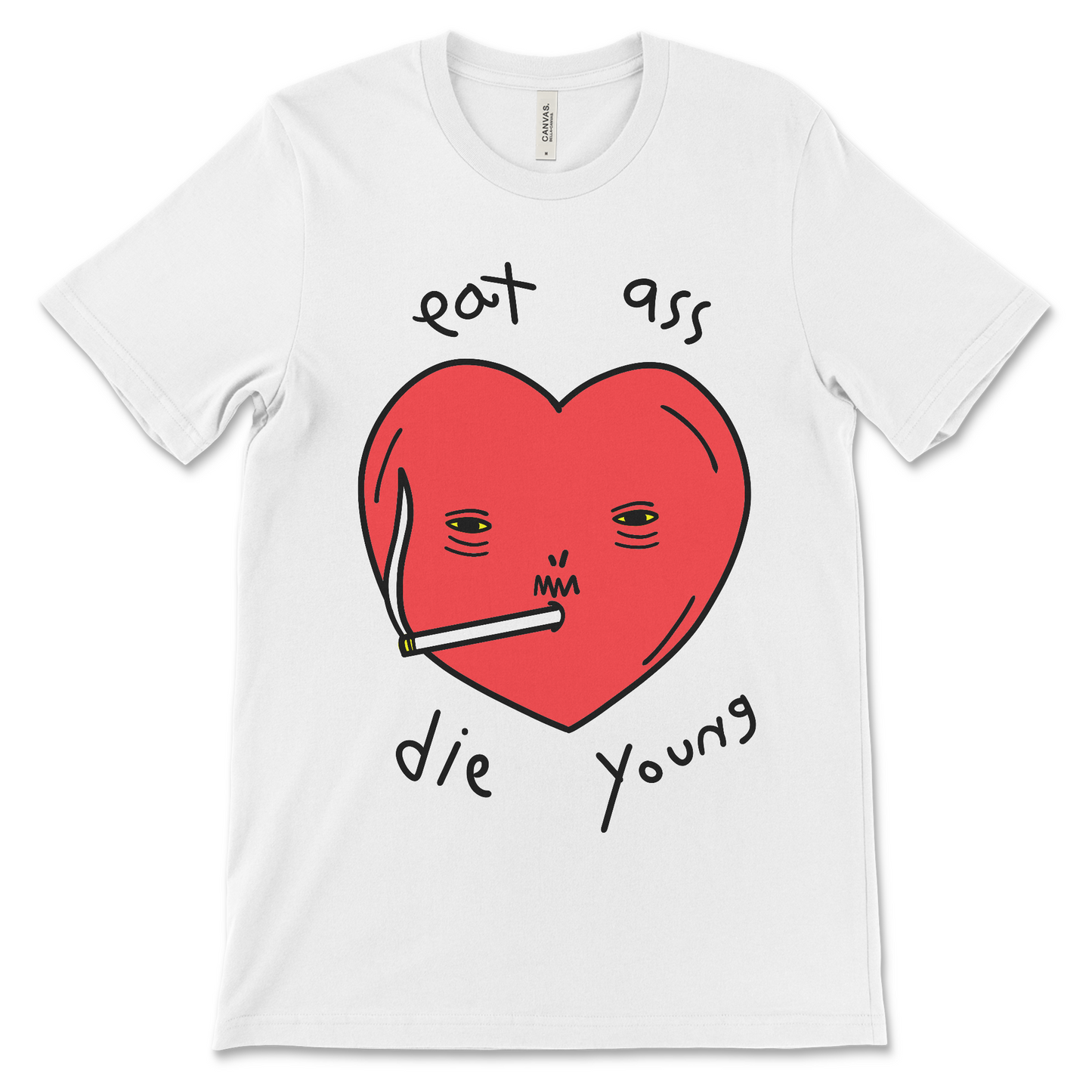 Funny meme shirt with crude graphic of a smoking heart.