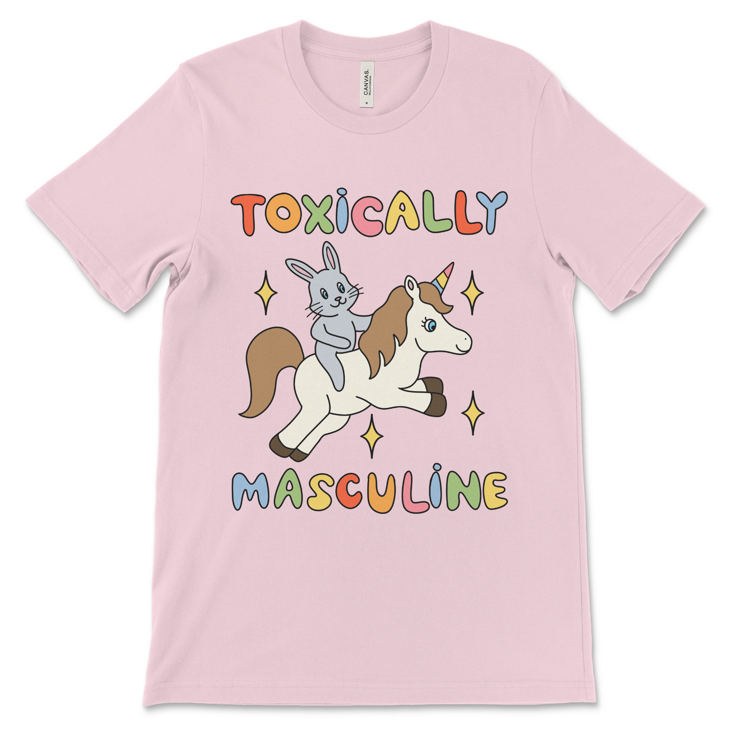 toxically masculine shirt with cute bunny riding unicorn graphic