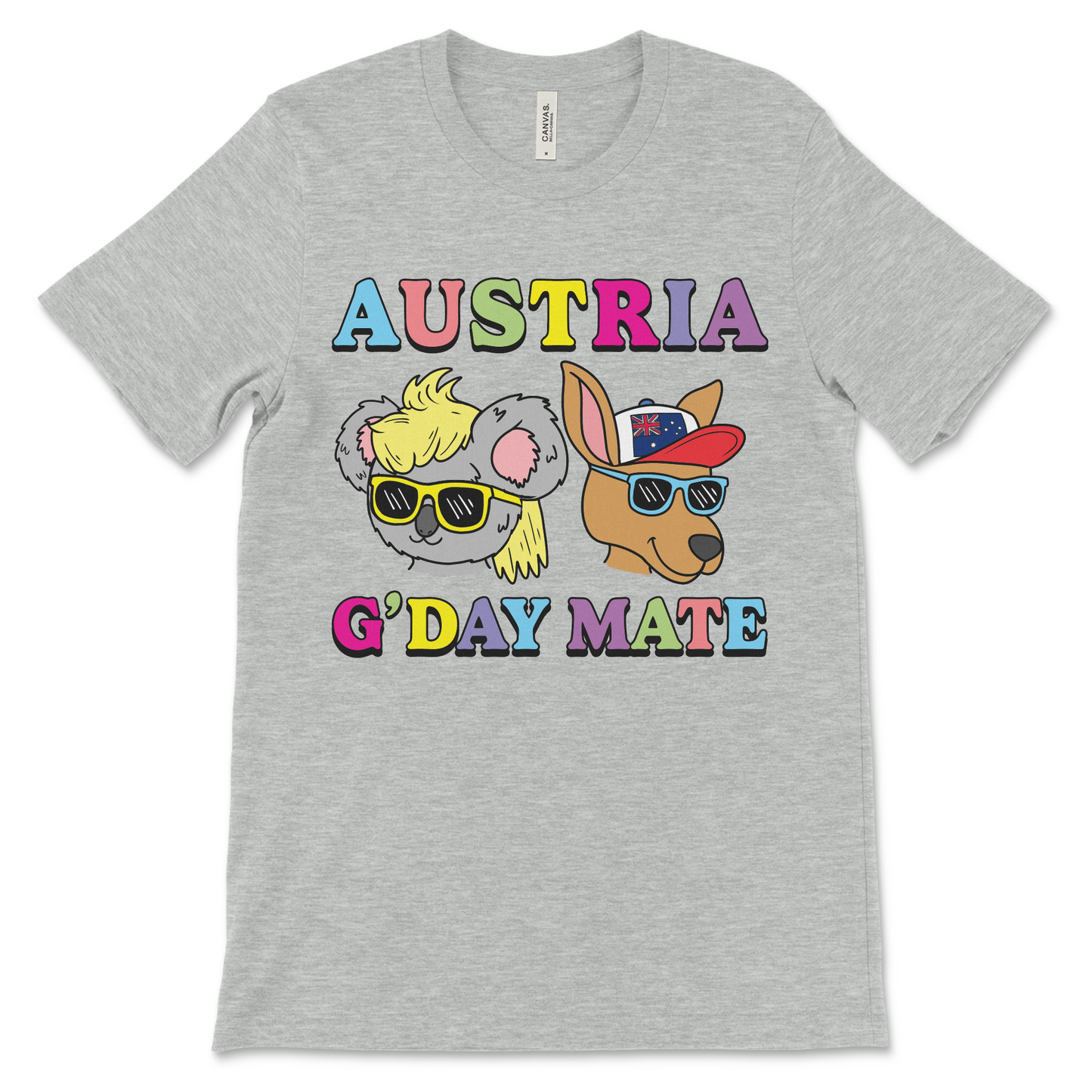 Strange and random Australian shirt that says Austria in a nonsense mix-up. A funny Aussie geography fail that blends bizarre humor, Engrish energy, and shitpost fashion for kangaroo and koala lovers.
