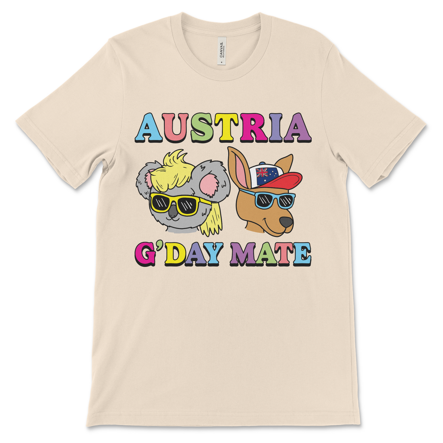 Odd and weird geography shirt showing Australia but labeled Austria in true nonsense style. Perfect for fans of funny Aussie memes, kangaroo shirts, and random poorly translated designs.