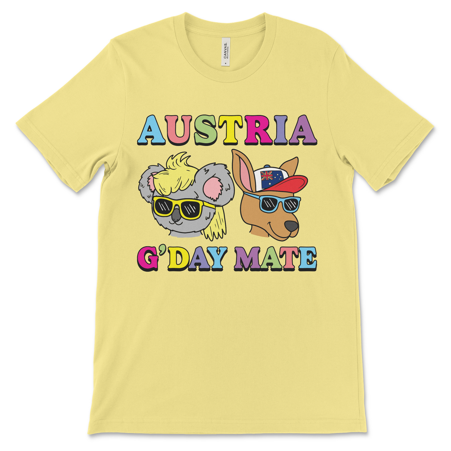 Weird and strange funny Australia shirt labeled Austria for a bizarre geography fail design. This odd and random Engrish-style shirt feels like a poorly translated Aussie shitpost complete with kangaroo and koala vibes.