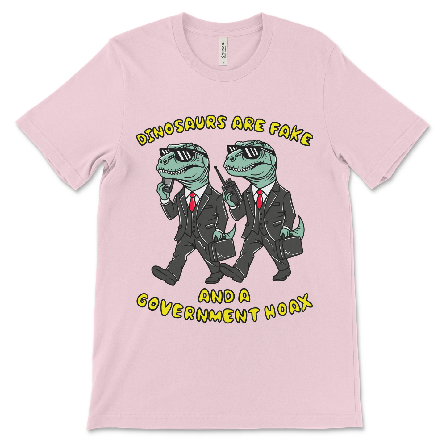Unhinged CIA hoax t-shirt claiming dinosaurs are fake. Perfect for right wing conspiracy theorists.