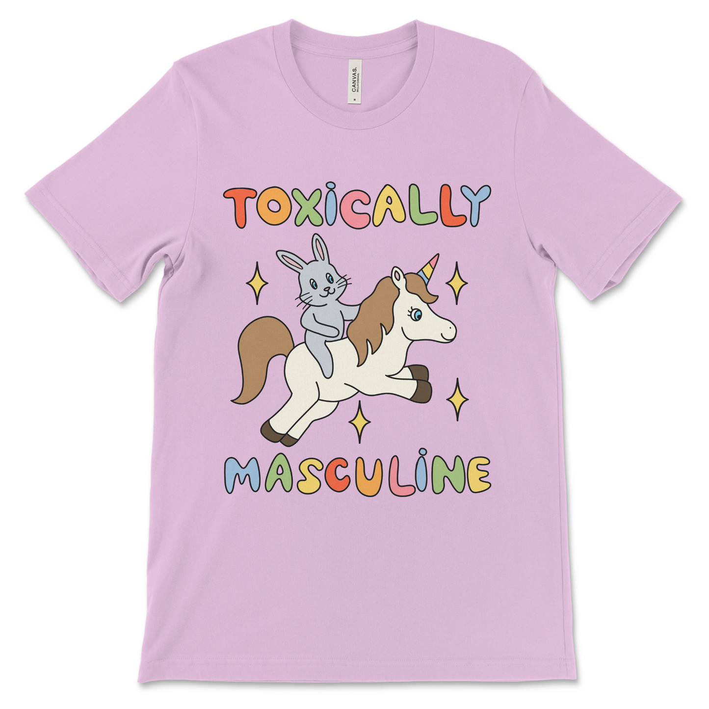 funny toxic masculinity graphic tee with unicorn and bunny art