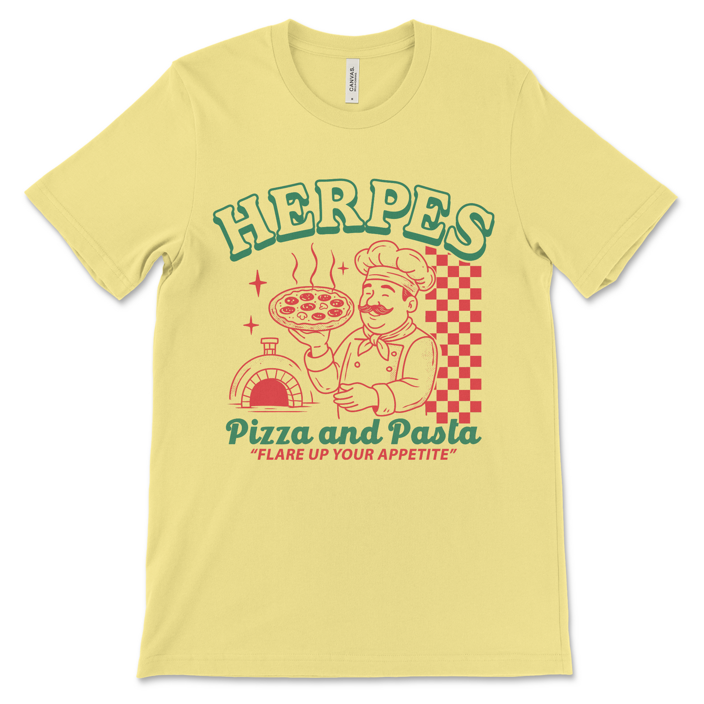 funny std shirt that says herpes pizza and pasta