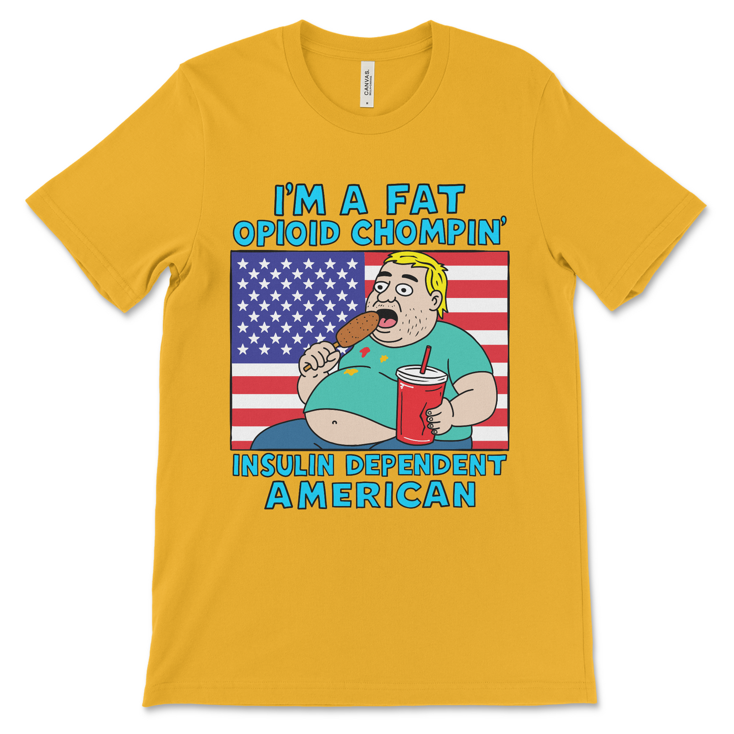 funny America shirt with dark humor about U.S. politics, culture, and fat Americans