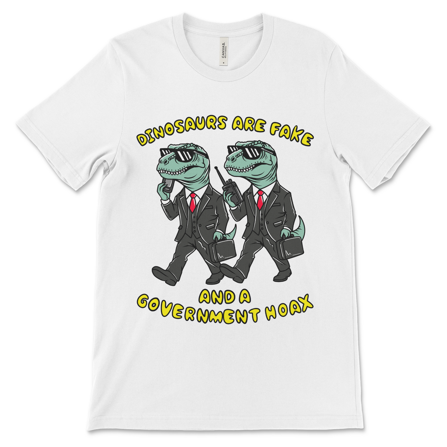 Funny conspiracy theory shirt saying dinosaurs are fake and a government hoax