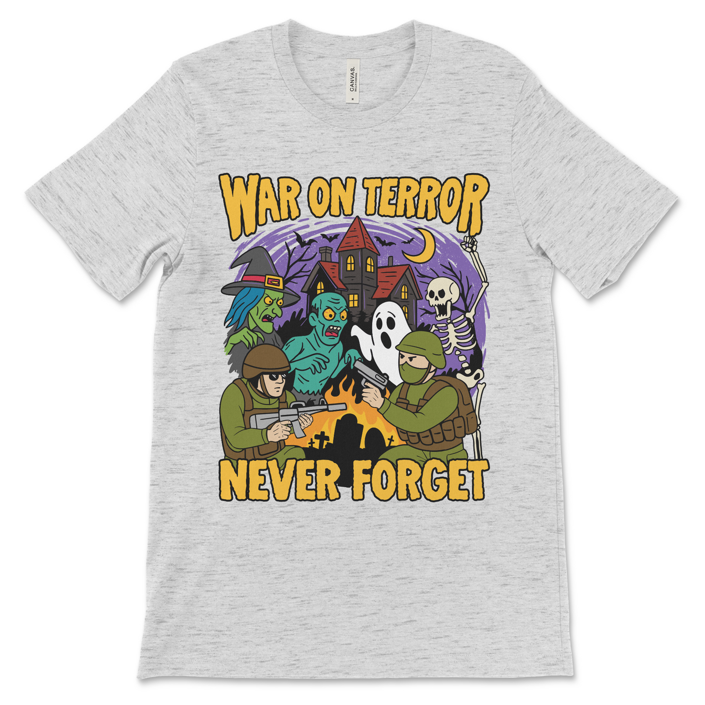 Funny American politics shirt with Halloween-style parody of the Iraq War and U.S. military action. This shirt blends offensive political commentary and weird internet humor.