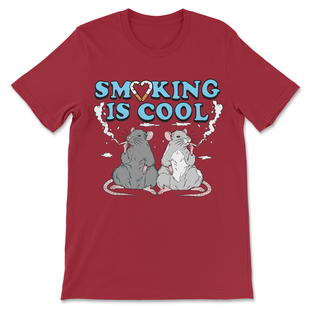 Ironic Smoking Is Cool shirt with cigarette smoking rat characters, edgy humor graphic, sarcastic quote and strange cartoon design