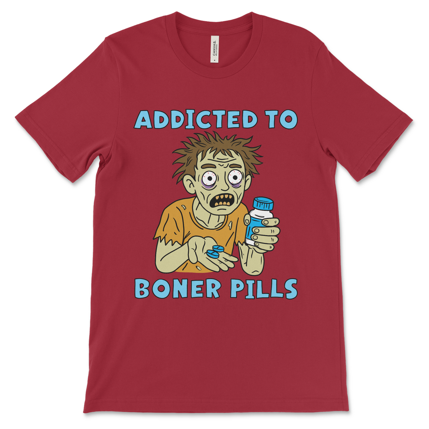This adult humor shirt says “Addicted to Boner Pills” and delivers offensive laughs with a side of shame. A dirty joke tee for fans of rude slogans and weird internet-style clothing.