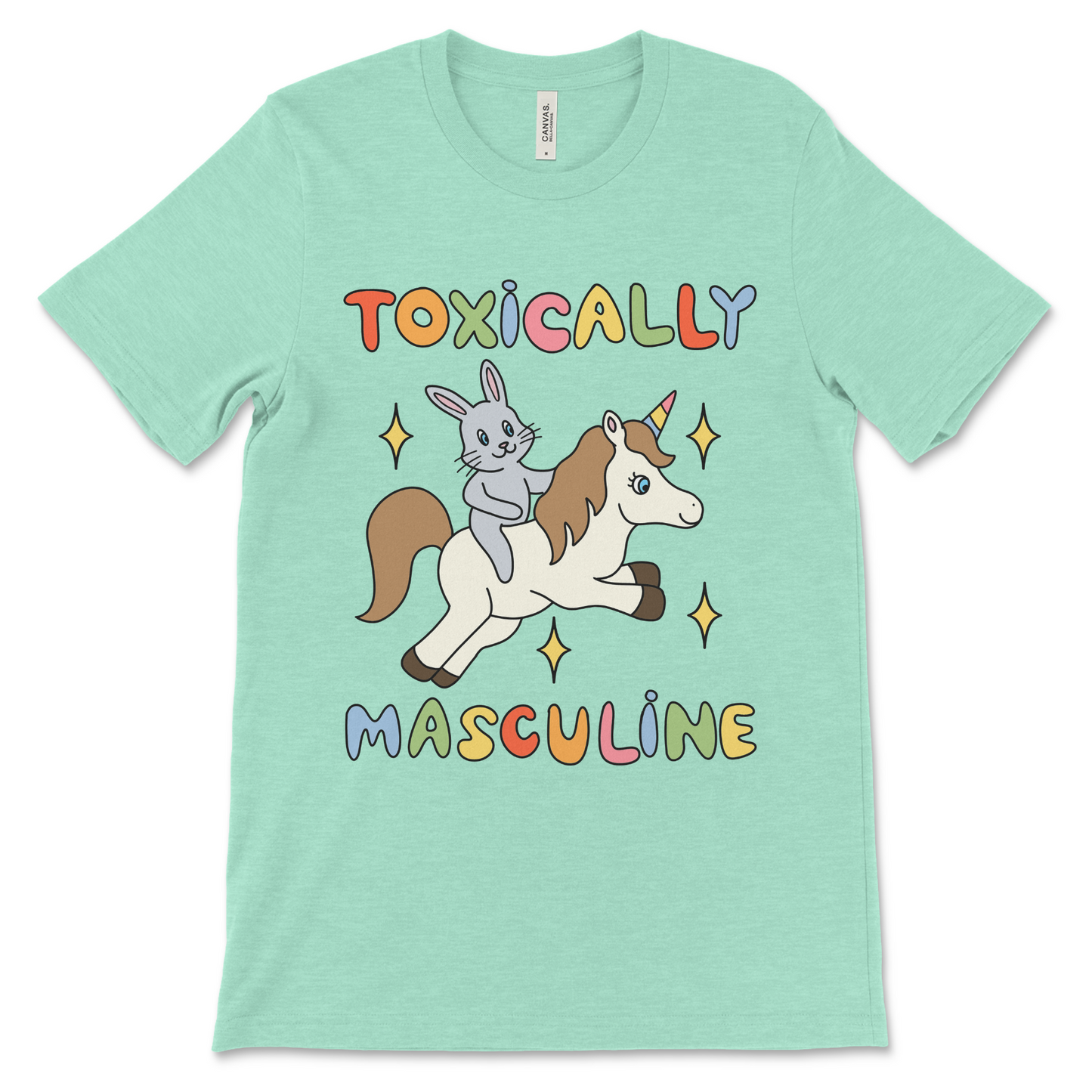 feminist humor shirt mocking toxic masculinity with unicorn design