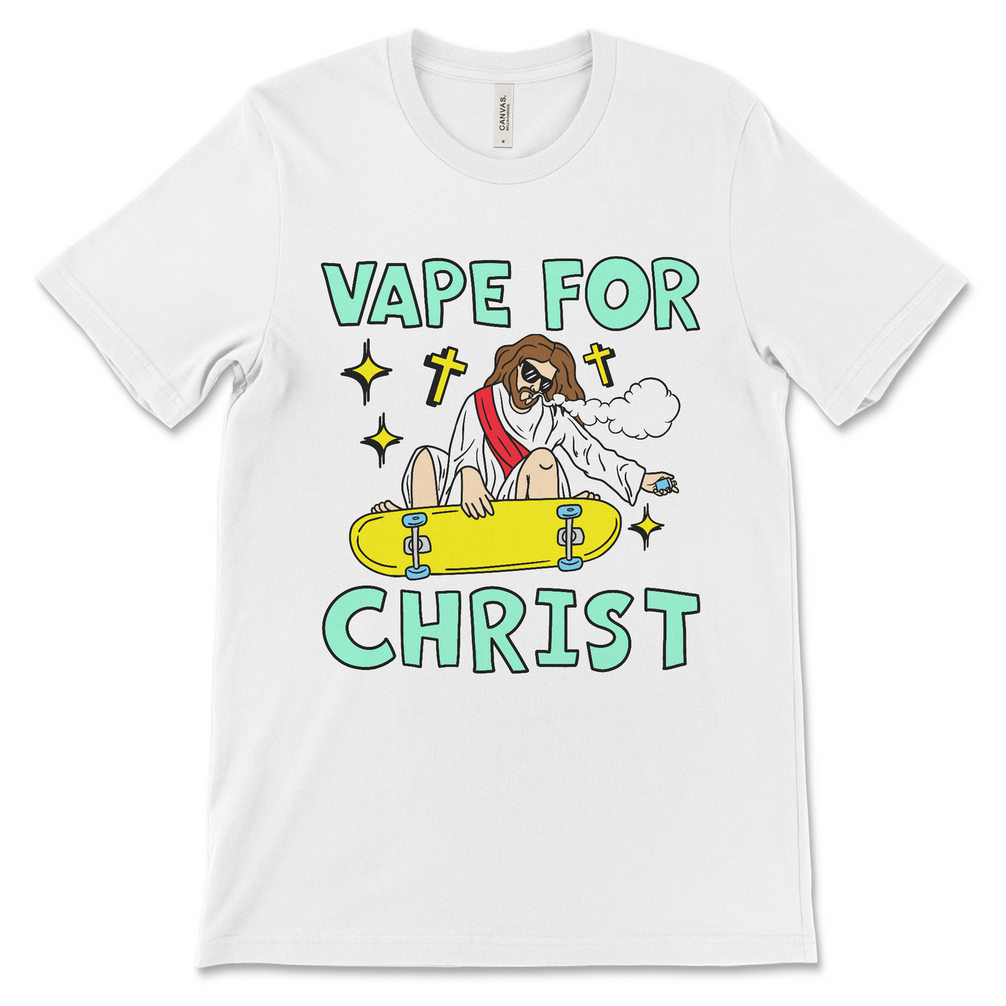 This Vape for Christ shirt is a religious satire meme tee, ironic Christian humor shirt, funny Jesus meme t-shirt, sarcastic religion shirt for vape meme lovers.