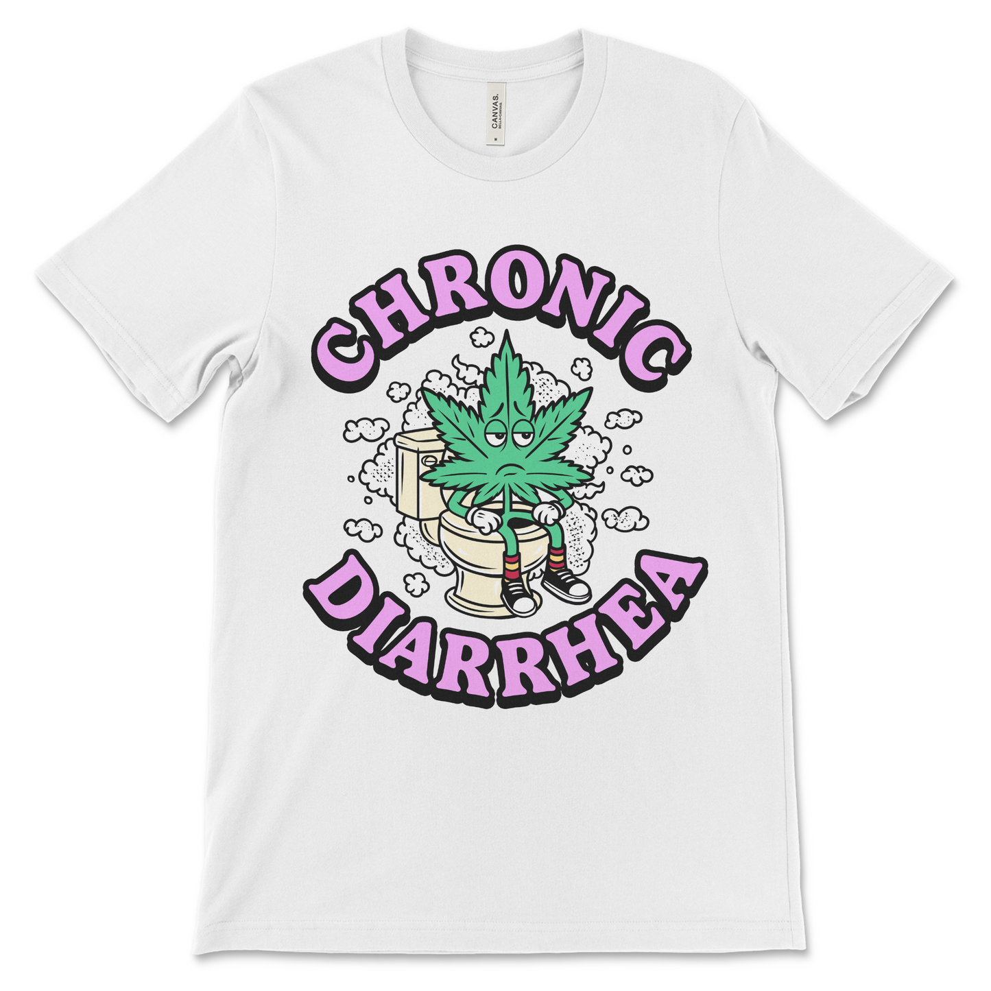 Crude stoner shirt with dark humor, combining marijuana jokes and bowel humor. Great for fans of bad pun graphic tees.