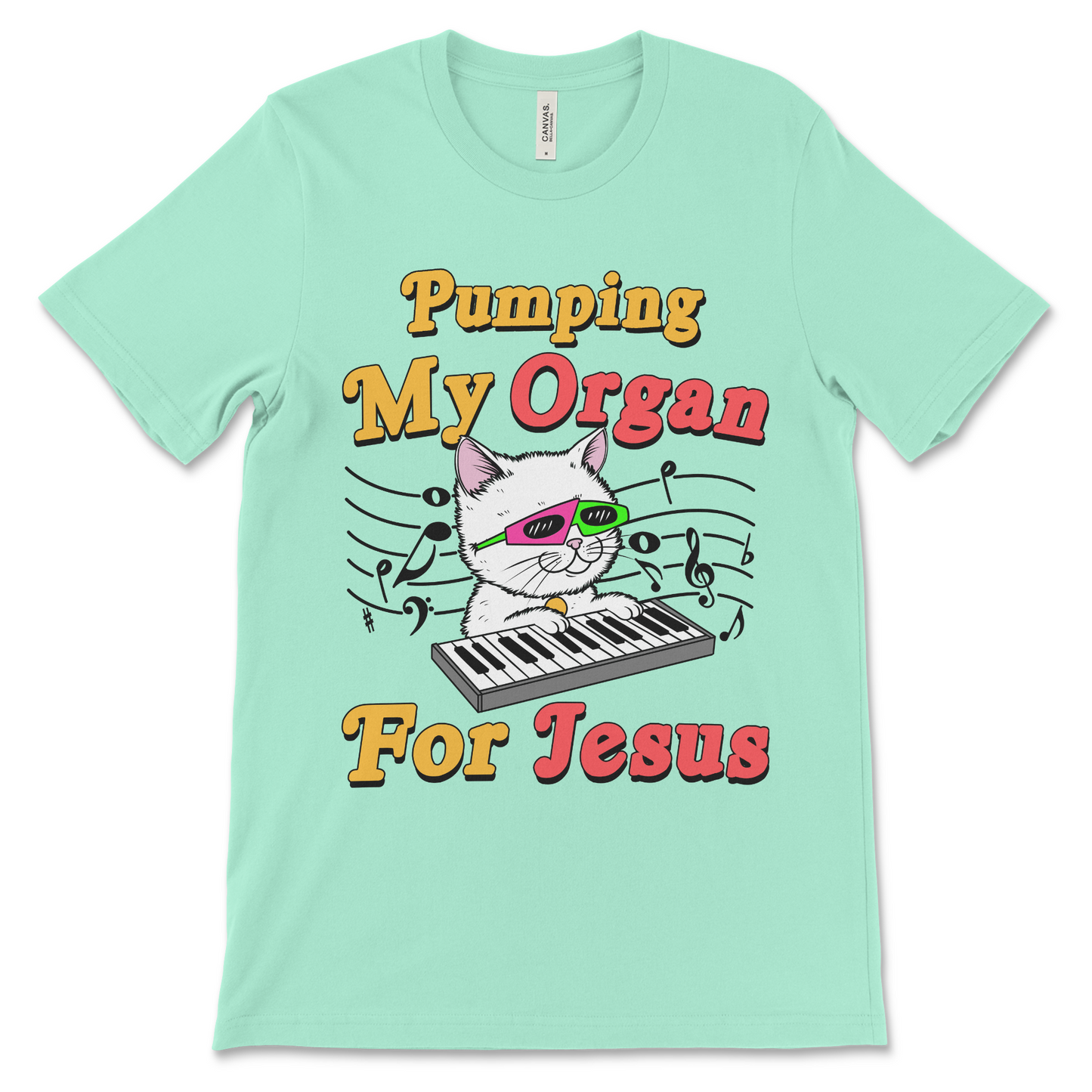 Offensive religious t-shirt with crude Christian humor and bold atheist messaging.