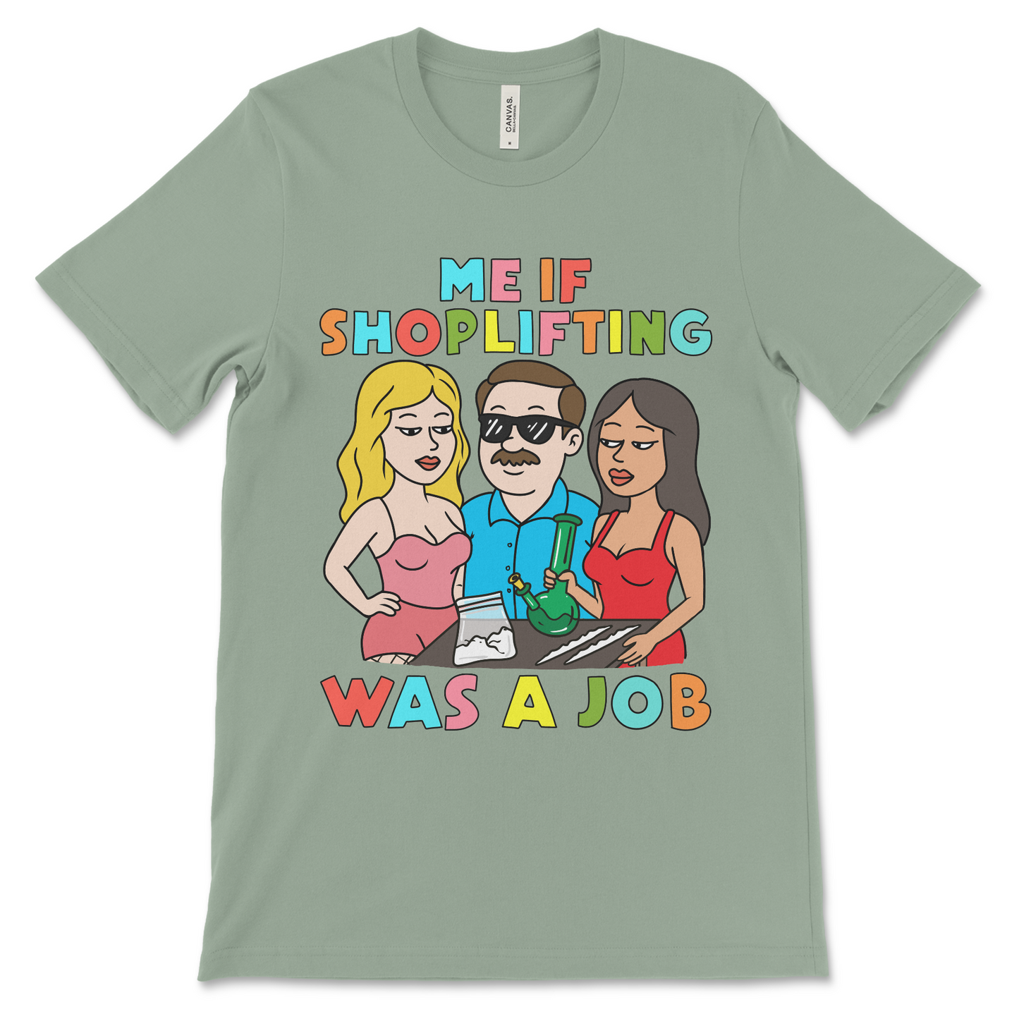 Funny meme t shirt with offensive design, dark humor tee, adult gag shirt, NSFW crude graphic and shoplifting humor.