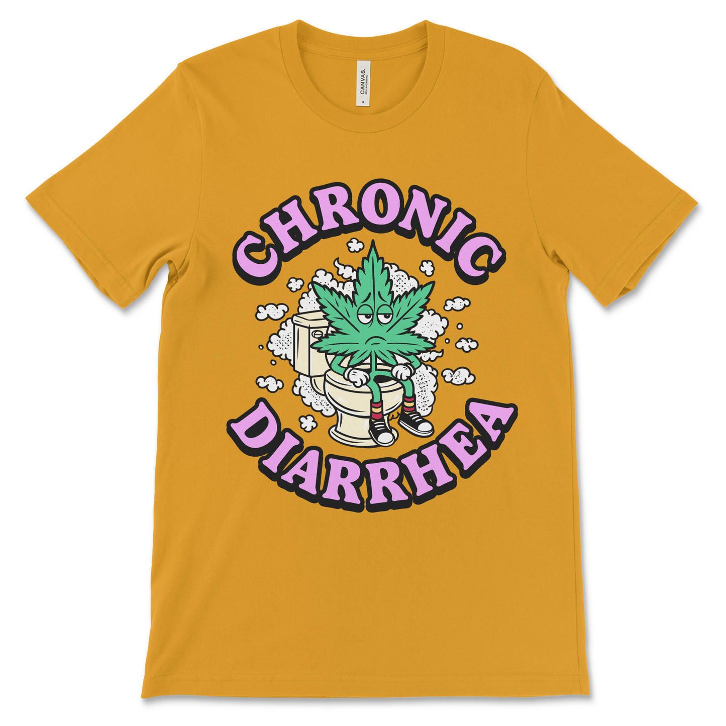 Chronic diarrhea marijuana shirt, weed leaf toilet graphic, stoner humor t-shirt, offensive poop joke novelty tee.