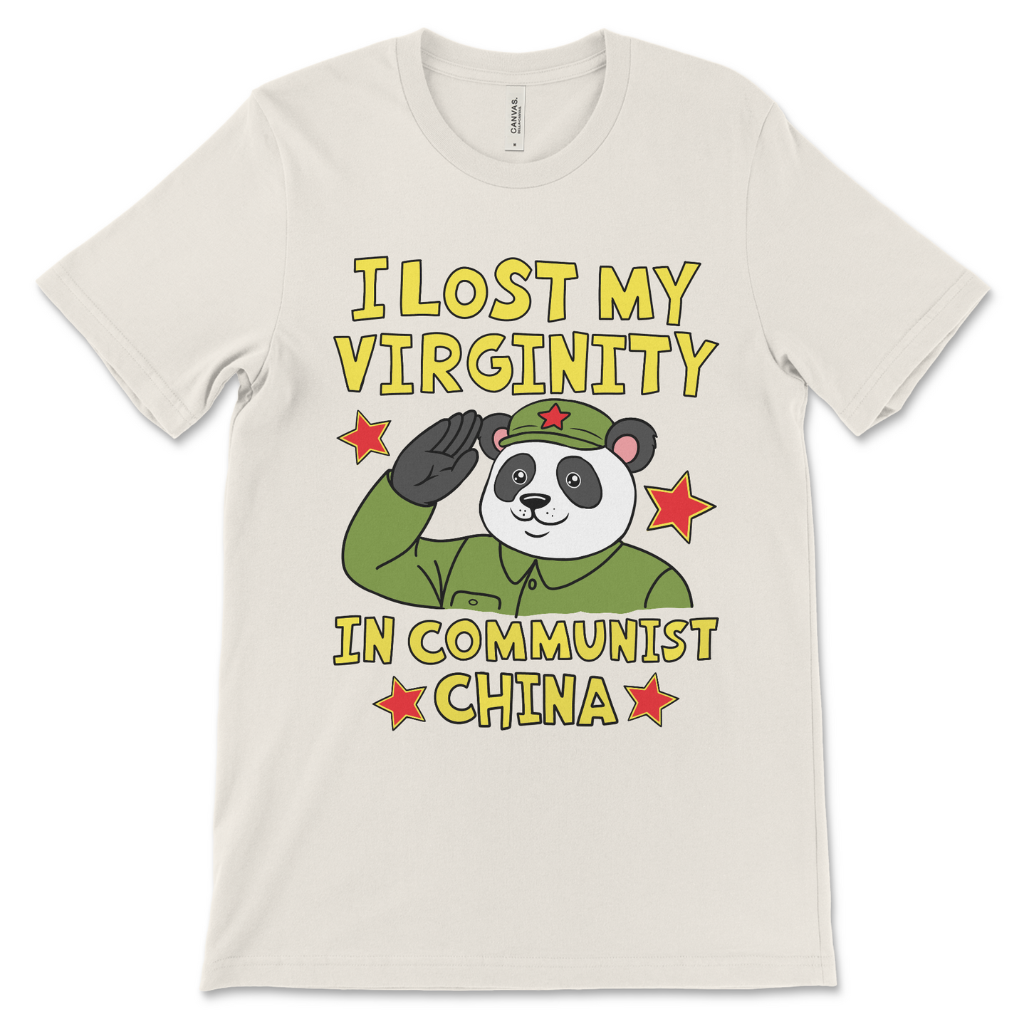 Dirty and out of pocket graphic tee with a panda and virginity theme, designed for people who collect the worst shirts ever.