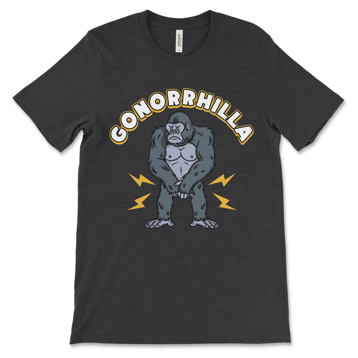 Disgusting and hilarious gonorrhea gorilla graphic tee, designed for lovers of inappropriate humor, meme fashion, and cursed animal jokes.