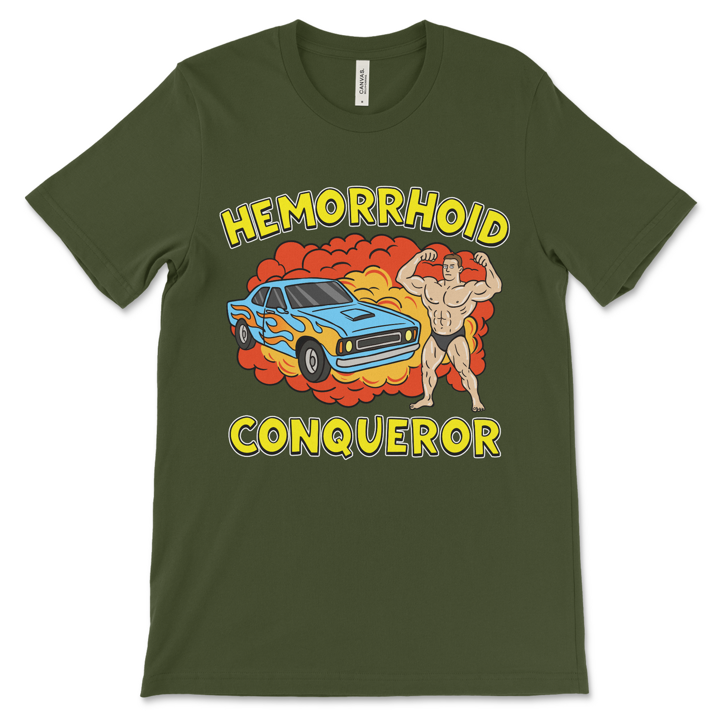 Weird humor shirt with a cursed hemorrhoid conqueror design that gets laughs and groans