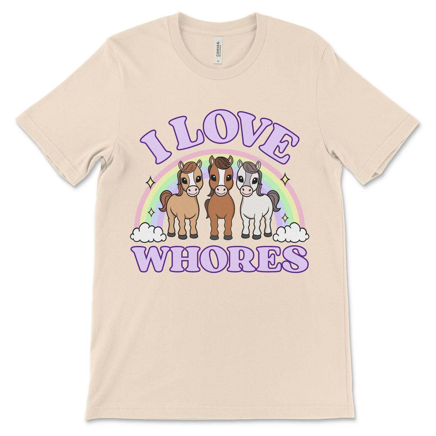 Sexual humor shirt with funny offensive graphic and horses, perfect as a gag gift or party tee.