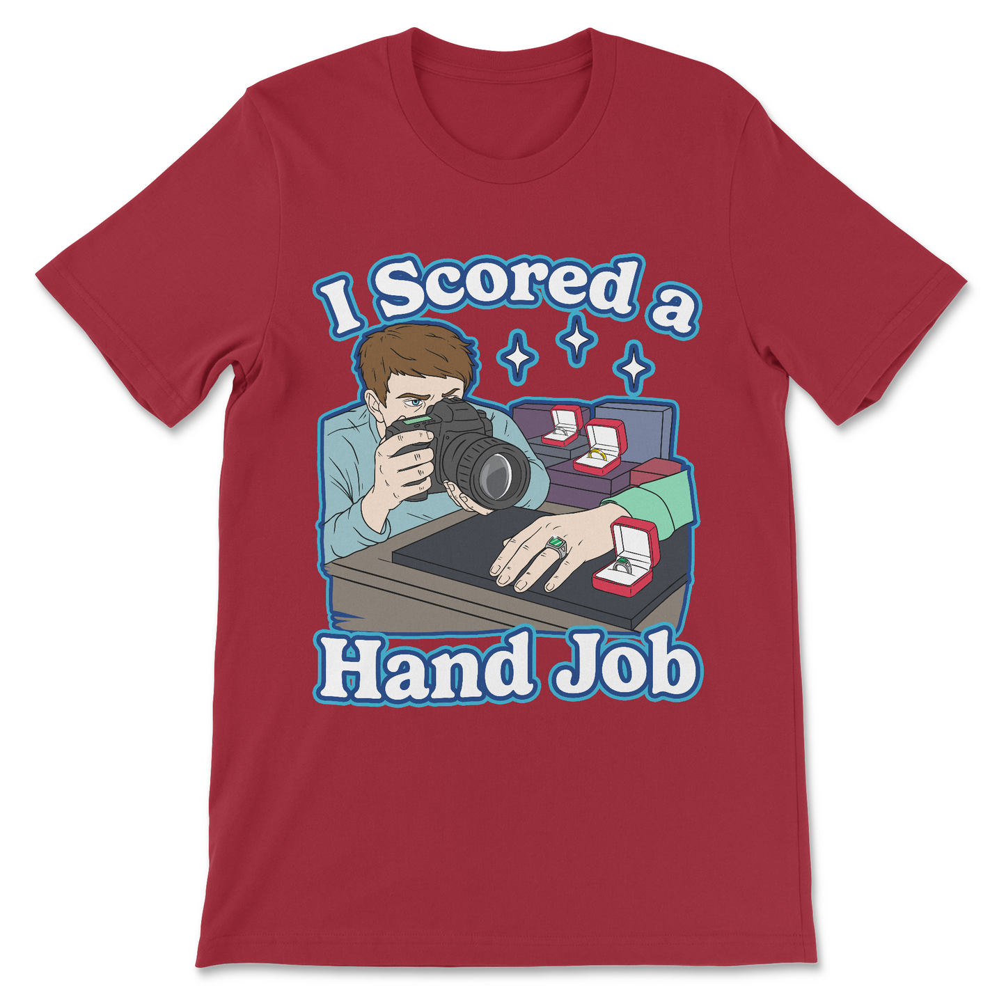 Cursed dirty humor tee with “I Scored a Hand Job” saying