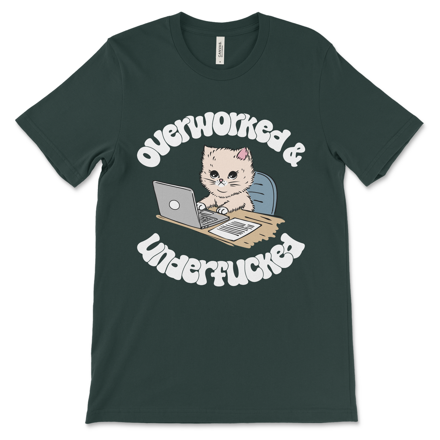Overworked and Underfucked vulgar shirt, ironic offensive design.