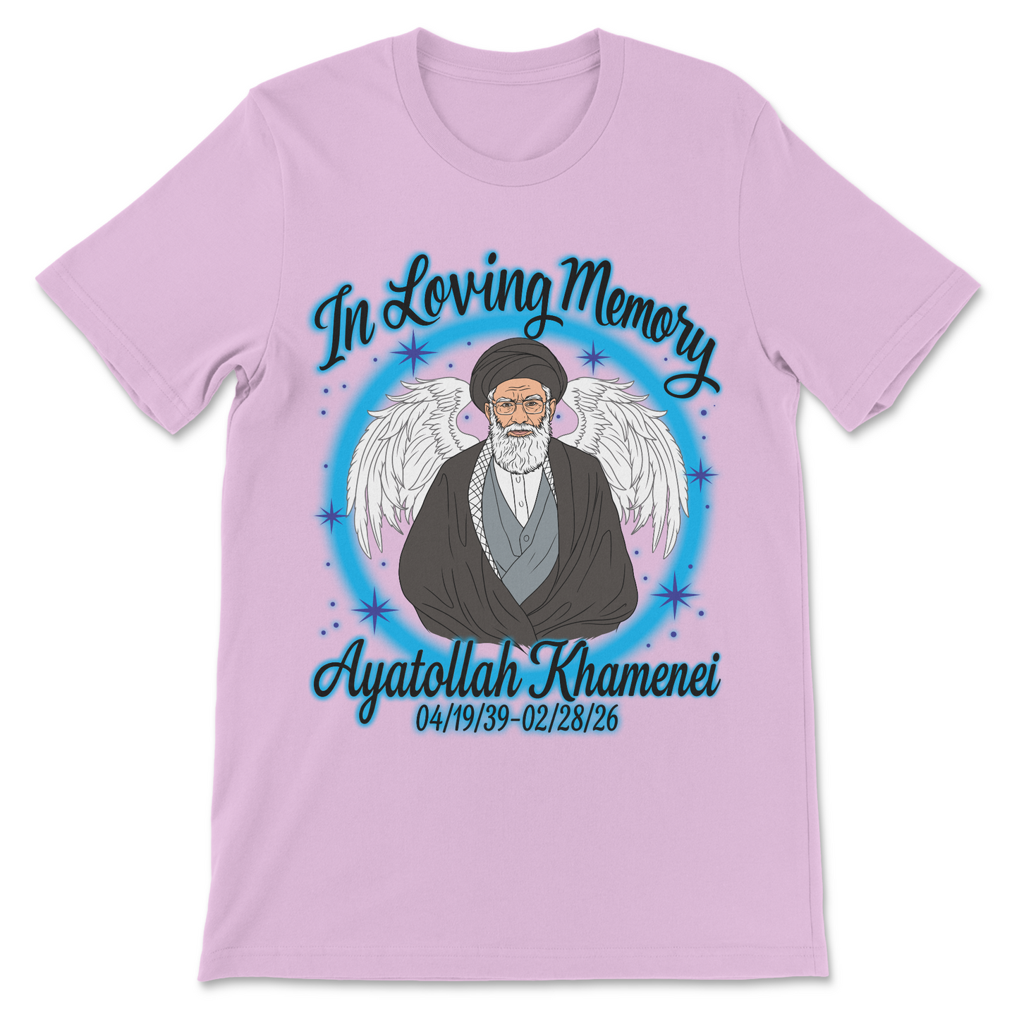 a funny parody of an airbrush memorial shirt, featuring a political joke about Iran.