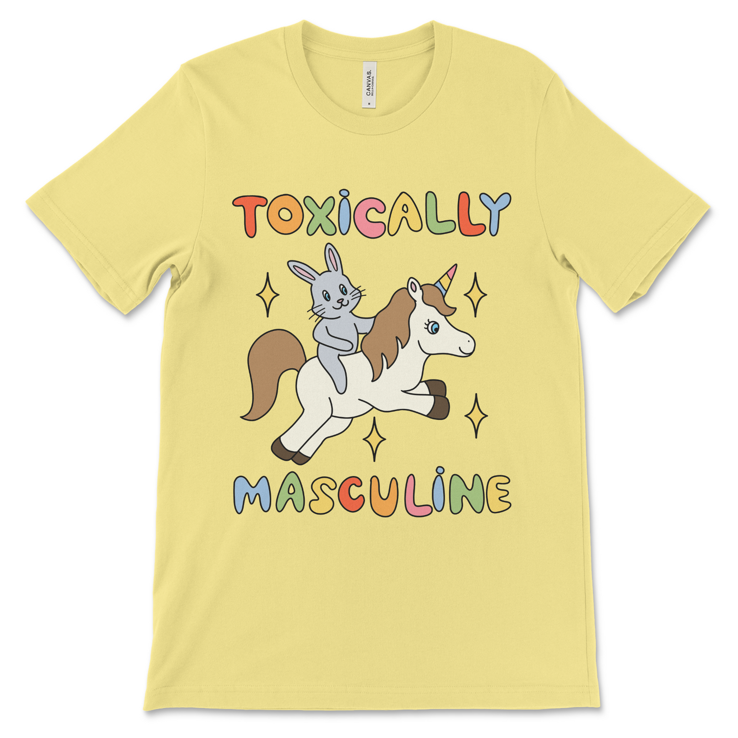 sarcastic anti-alpha male shirt with unicorn-riding bunny illustration