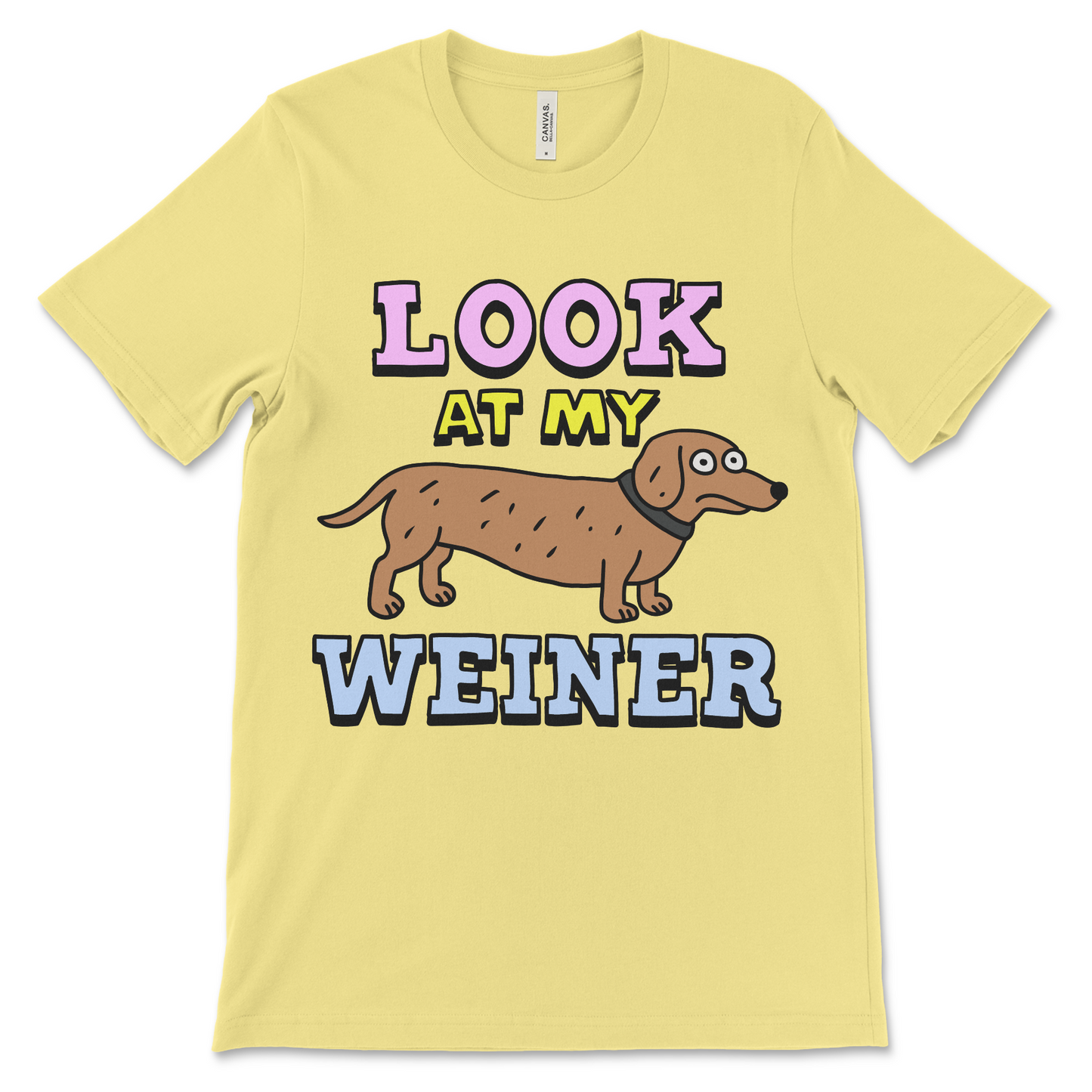 Offensive animal t-shirt with a proud wiener dog design. Great for inappropriate dog-themed gifts and crude humor fans.