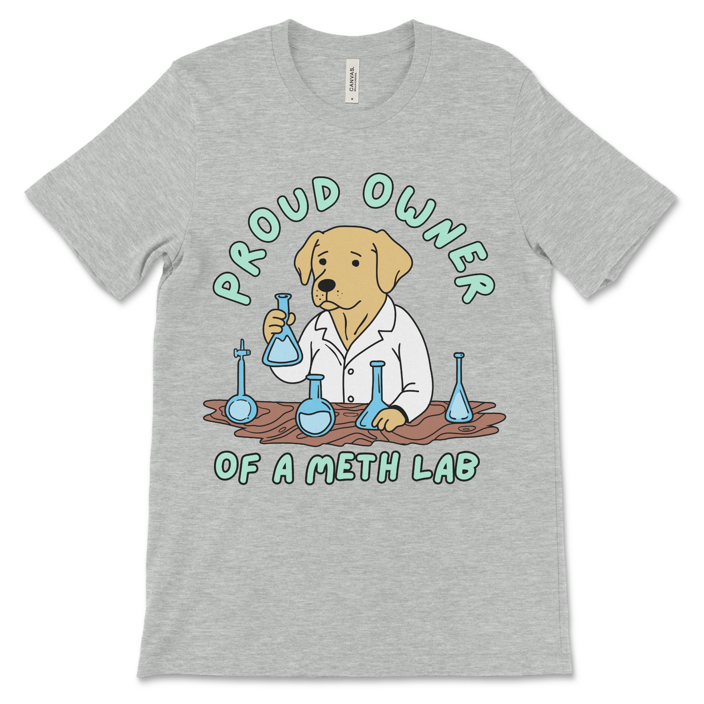 offensive Graphic t-shirt with a meth joke and a cartoon dog. This weird novelty shirt is perfect for dark humor and horrible shocking tshirts.
